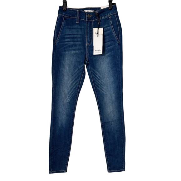 Cello Skinny Jeans Size 1 Mid Rise Dark Wash Deluxe Comfort Stretch Cotton Denim - Picture 1 of 12
